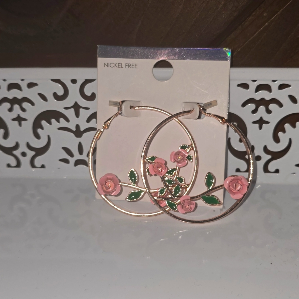 Rose hoop earrings